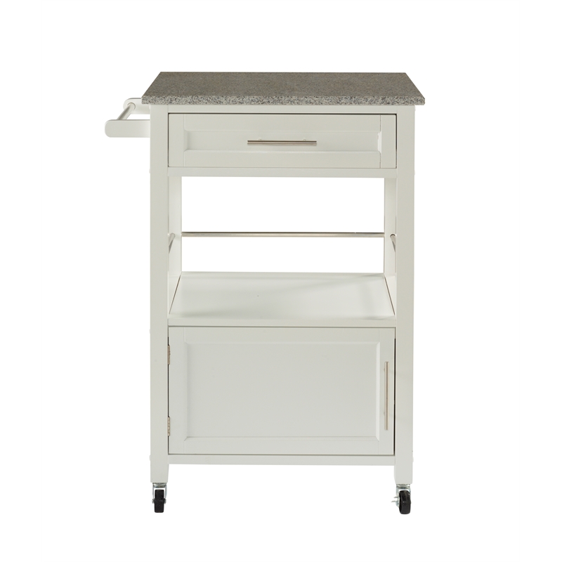 Linon Mitchell Wood Granite Top Kitchen Cart in White 464808WHT01U