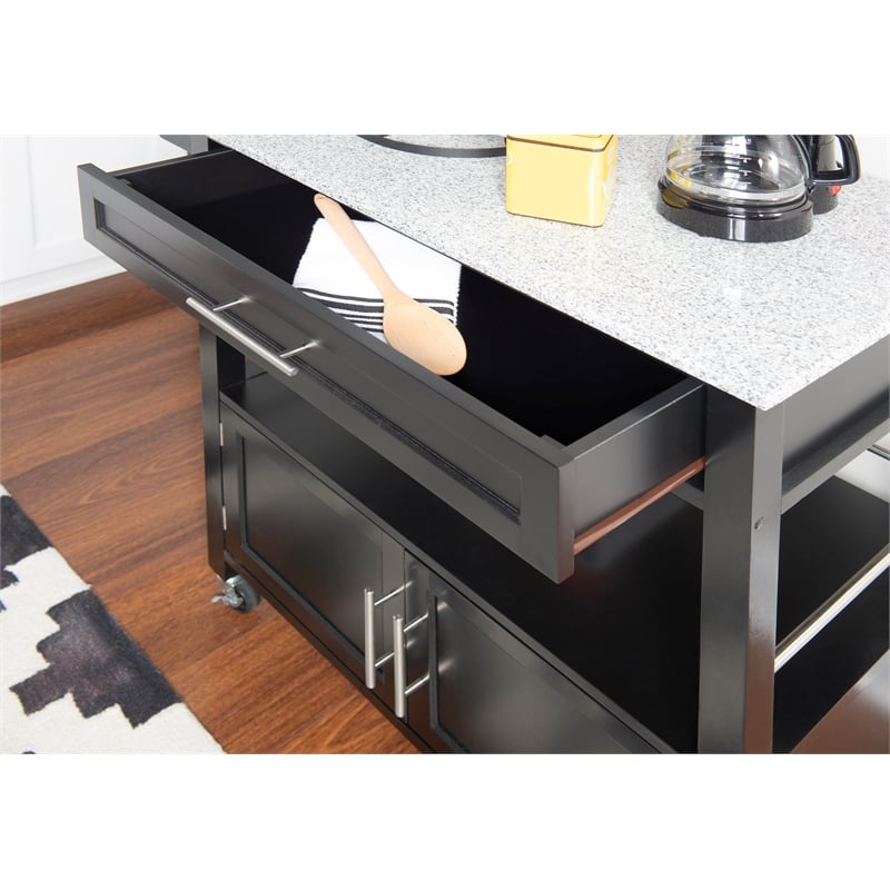 Linon Cameron Wood Granite Top Kitchen Cart In Black 464809blk01u