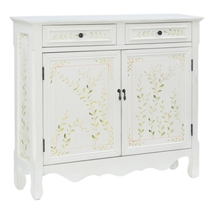 Linon Cillian Wood Two Door Hand Painted Cabinet Console in White