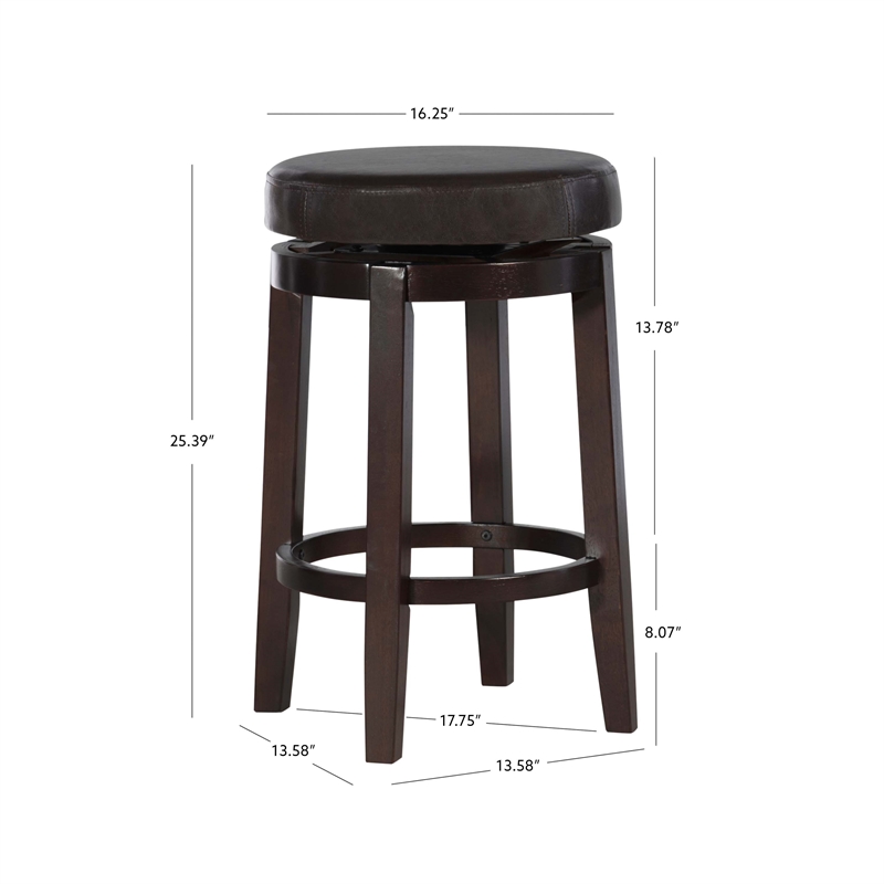 Linon Maya 24 Wood Faux Leather Swivel Counter Stool In Brown Homesquare   511140 11 L 