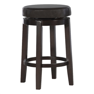 Linon Maya 25&quot Round Faux Leather Swivel Counter Stool in Dark Brown Wood