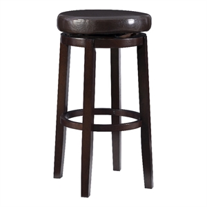 Linon Maya 31&quot Brown Faux Leather Swivel Bar Stool in Brown Wooden Frame