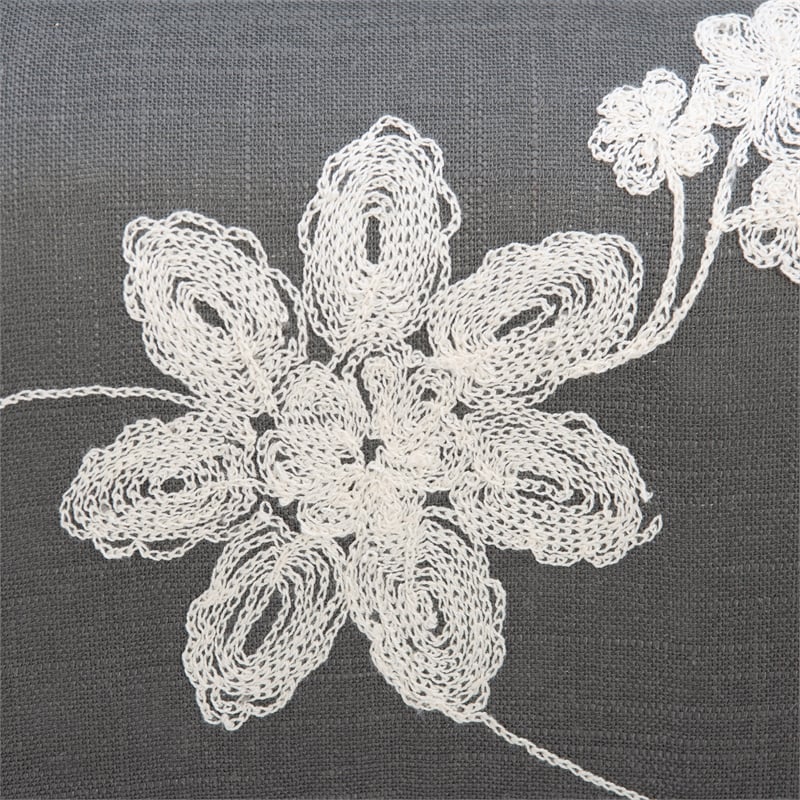 Linon Lauretta Upholstered Floral Embroidered Arm Chair with Pillow in Gray