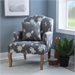 Linon Lauretta Upholstered Floral Embroidered Arm Chair with Pillow in Gray