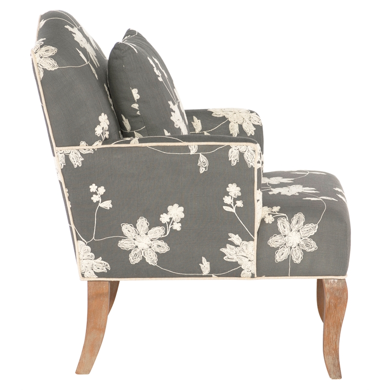 Linon Floral Embroidered Arm Chair in Gray 368312GRY01U