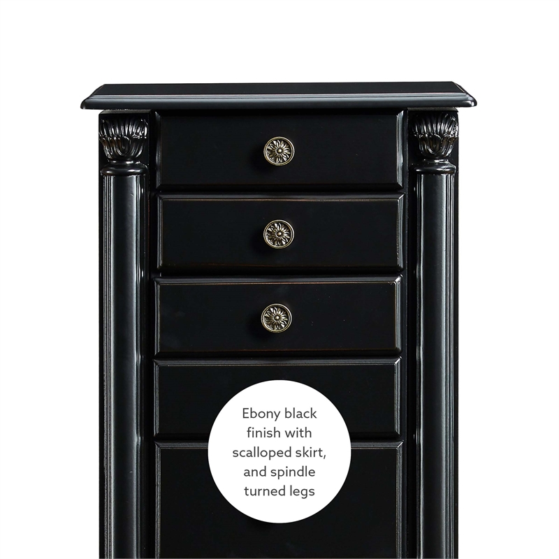 Linon Esther Distressed Wood Jewelry Armoire in Ebony Black Cymax