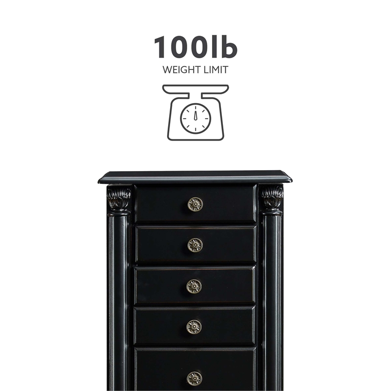 Linon Esther Distressed Wood Jewelry Armoire in Ebony Black Cymax