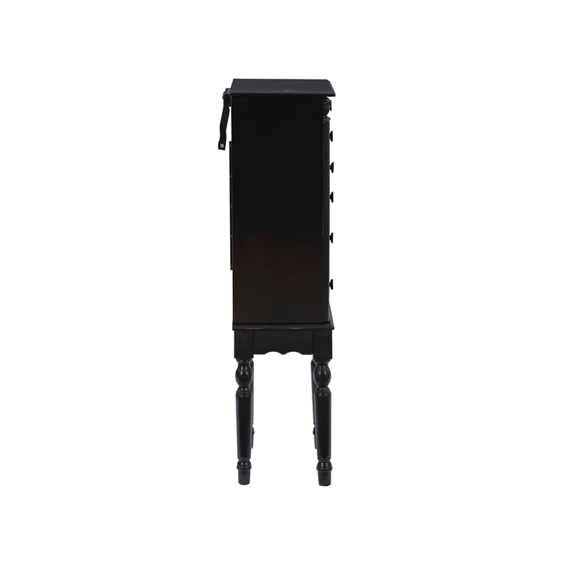 Linon Esther Distressed Wood Jewelry Armoire in Ebony Black