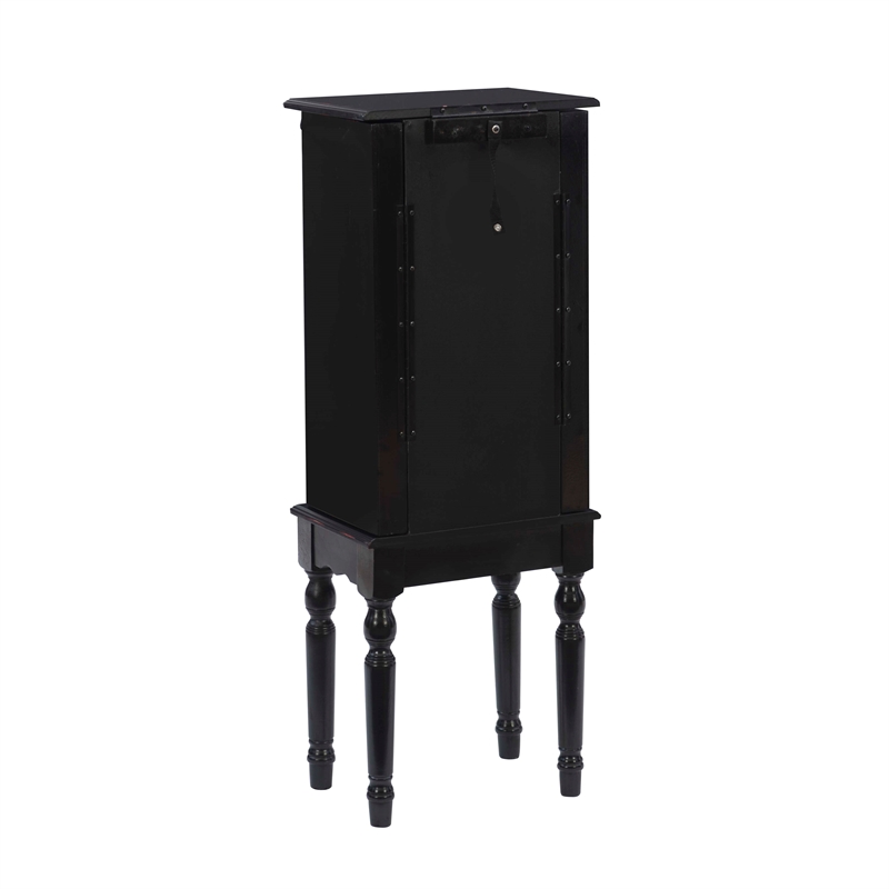 Linon Esther Distressed Wood Jewelry Armoire in Ebony Black