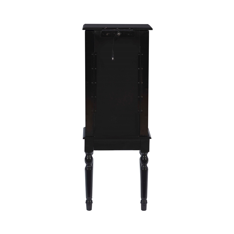 Linon Esther Distressed Wood Jewelry Armoire in Ebony Black
