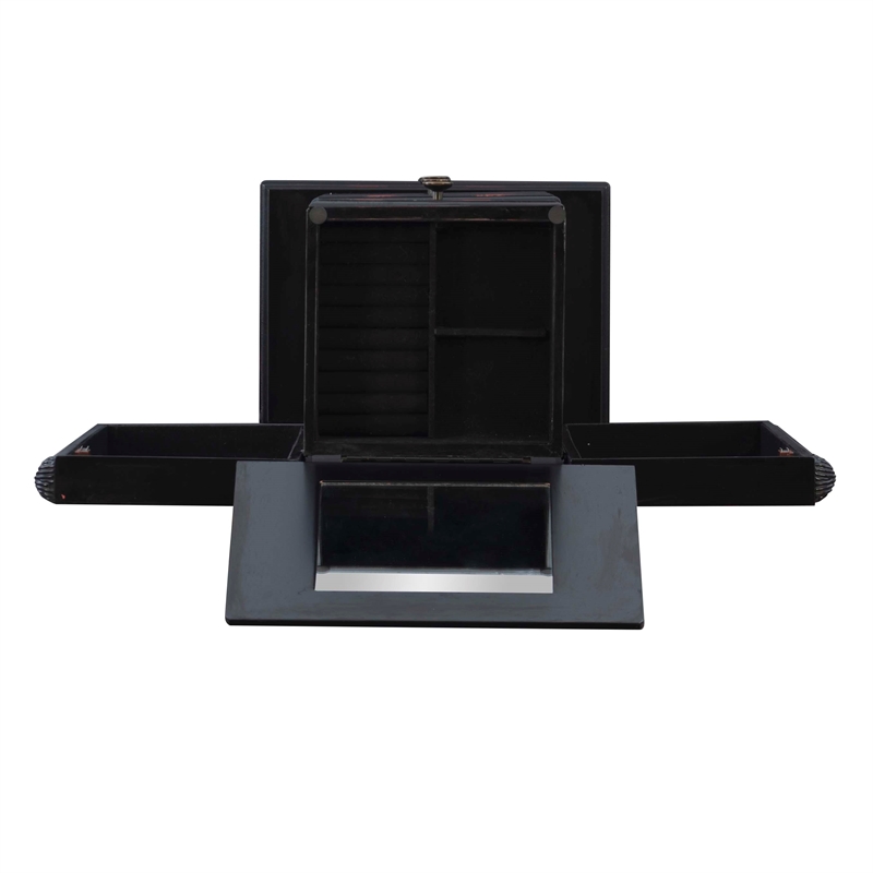 Linon Esther Distressed Wood Jewelry Armoire in Ebony Black