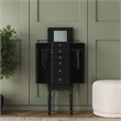 Linon Esther Distressed Wood Jewelry Armoire in Ebony Black