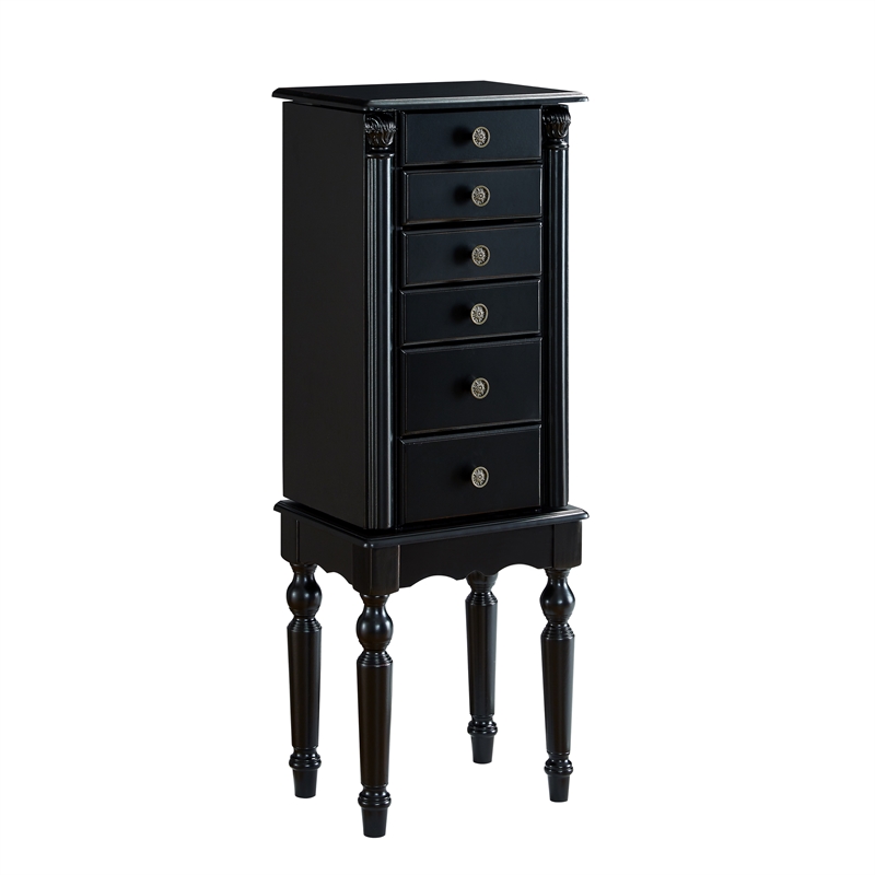 Linon Esther Distressed Wood Jewelry Armoire in Ebony Black Cymax