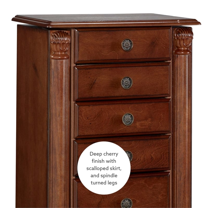 Linon Esther Wood Jewelry Armoire in Deep Cherry