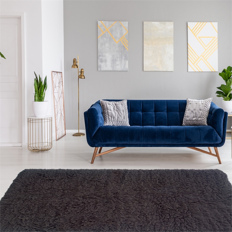 Linon New Flokati Hand Woven Wool 8'x10' Rug in Gray