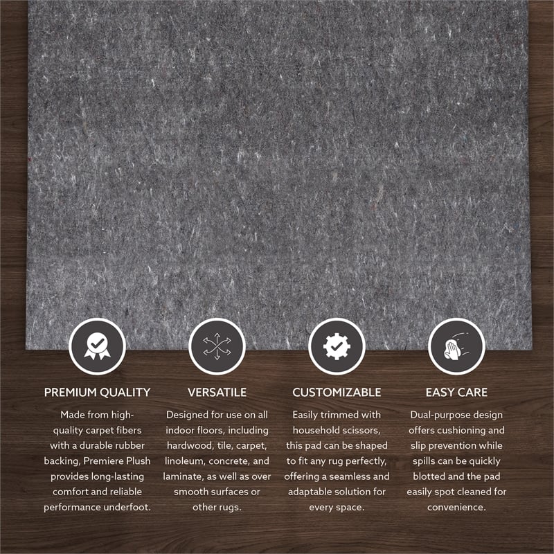 Linon Underlay Premier Plush Felt 3'x5' Rug Pad in Gray