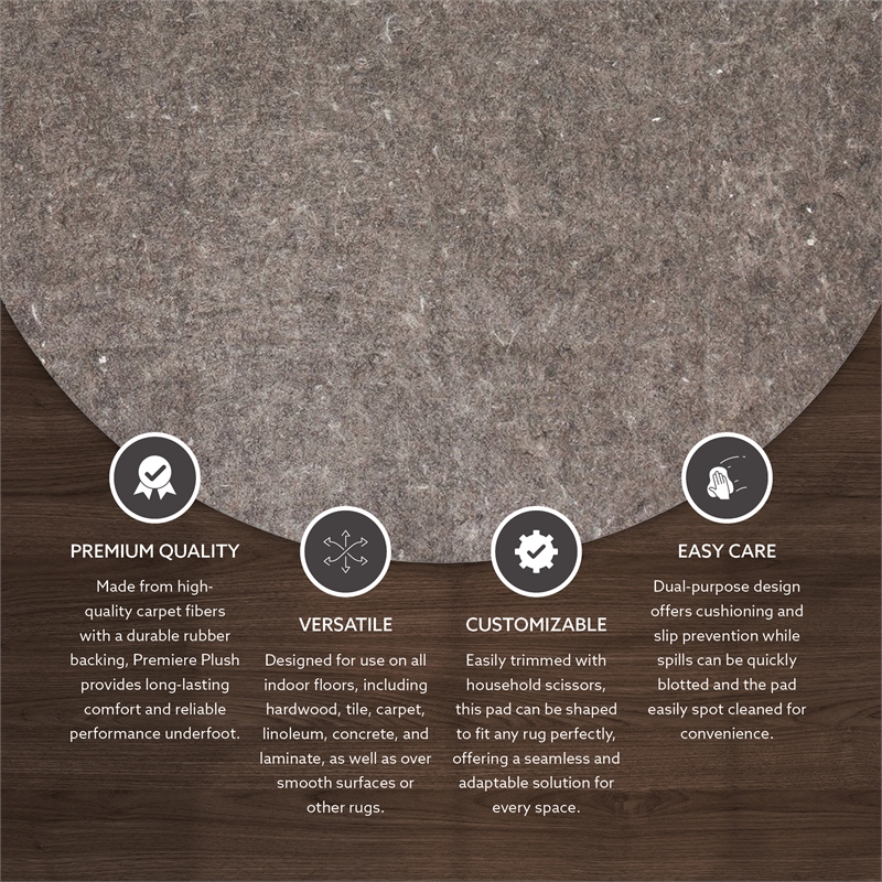 Linon Underlay Premier Plush Felt 8'R Rug Pad in Gray