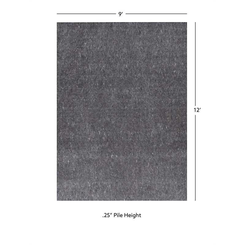 Linon Underlay Premier Plush Felt 9'x12' Rug Pad in Gray
