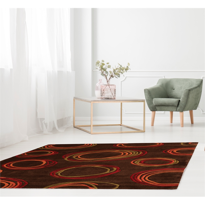 Linon Trio Myra Hand Tufted Polyester 5'x7' Rug in Brown