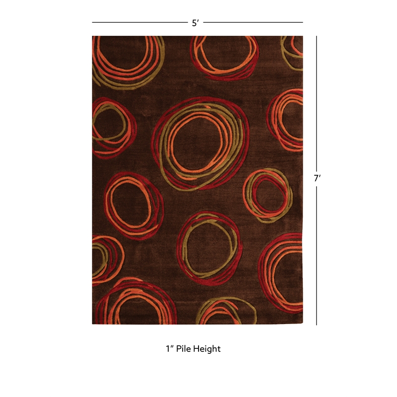 Linon Trio Myra Hand Tufted Polyester 5'x7' Rug in Brown