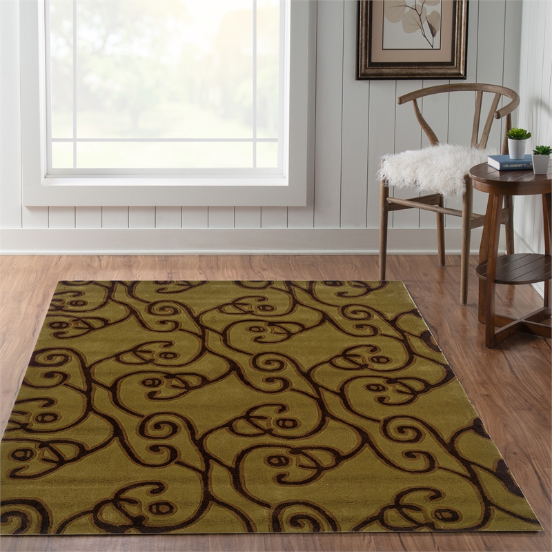 Linon Trio Milard Hand Tufted Polyester 5'x7' Rug in Green
