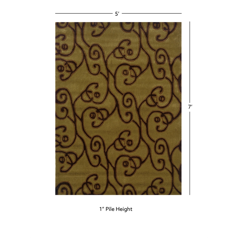 Linon Trio Milard Hand Tufted Polyester 5'x7' Rug in Green