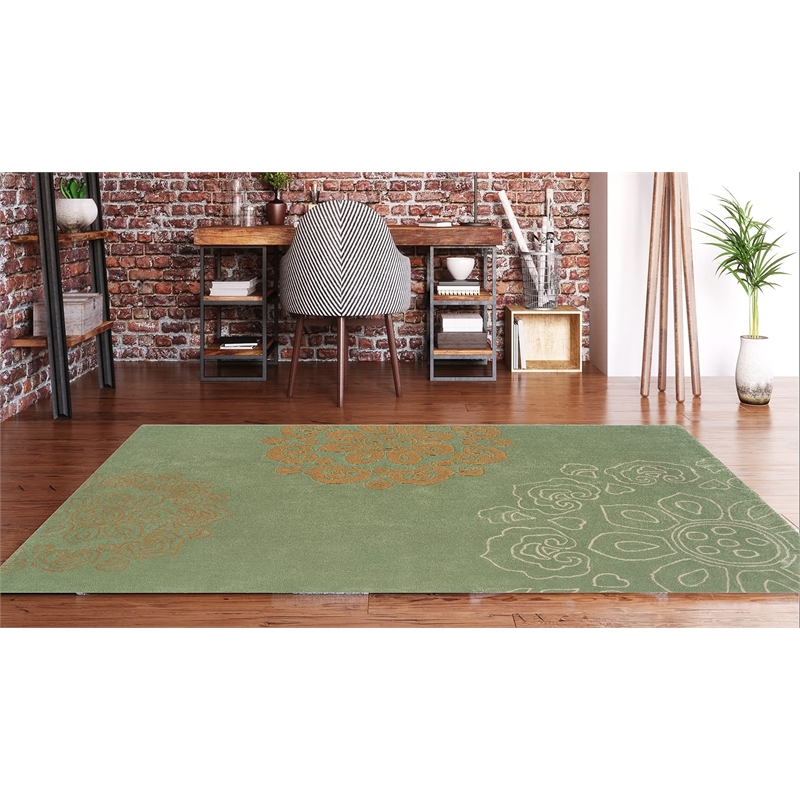 Linon Trio Eryne Hand Tufted Polyester 8'x10' Rug in Green