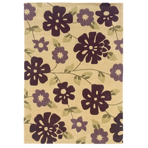 trio hand tufted rug in cream and purple