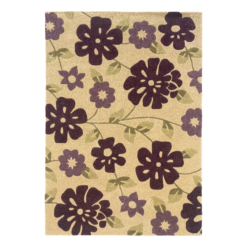 Linon Trio Flowers Hand Tufted Polyester 5'x7' Rug in Cream and Purple