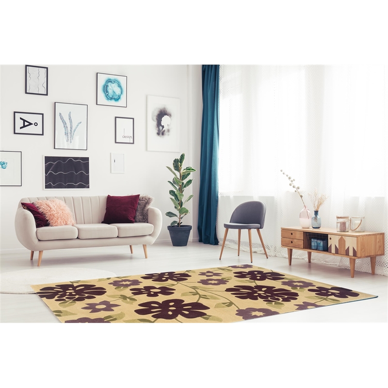 Linon Trio Flowers Hand Tufted Polyester 8'x10' Rug in Cream