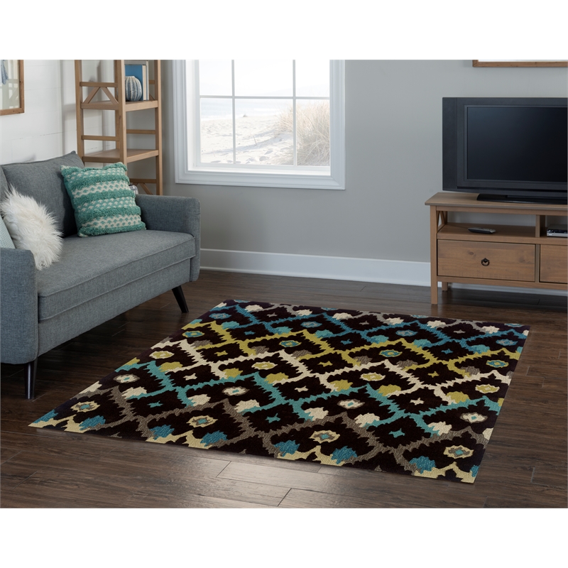 Linon Trio Ikat Hand Tufted Polyester 5'x7' Rug in Brown
