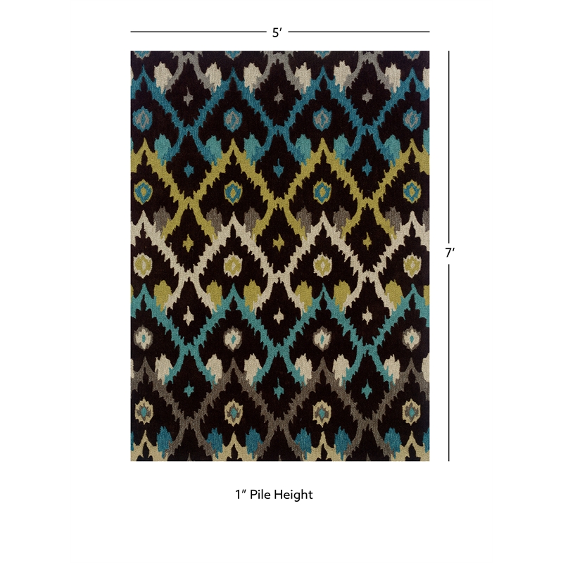 Linon Trio Ikat Hand Tufted Polyester 5'x7' Rug in Brown