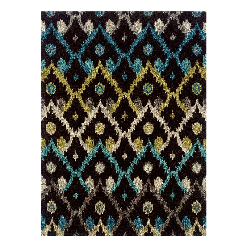 Linon Trio Ikat Hand Tufted Polyester 8'x10' Rug in Brown