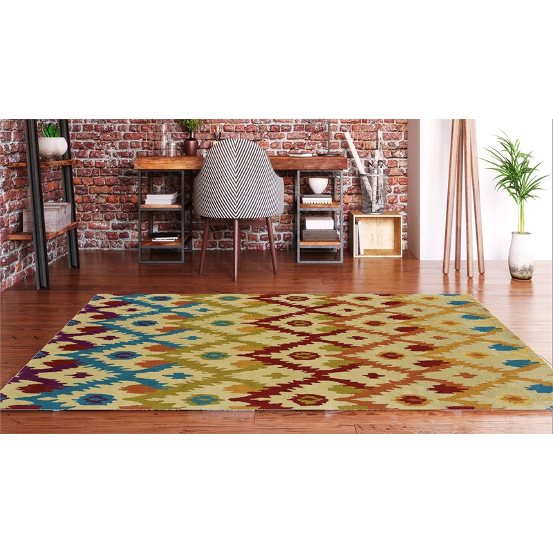 Linon Trio Ikat Hand Tufted Polyester 8'x10' Rug in Sand Brown