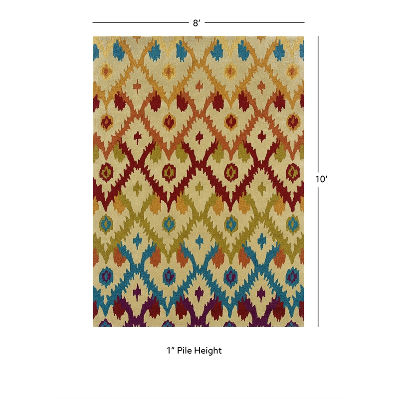 Linon Trio Ikat Hand Tufted Polyester 8'x10' Rug in Sand Brown