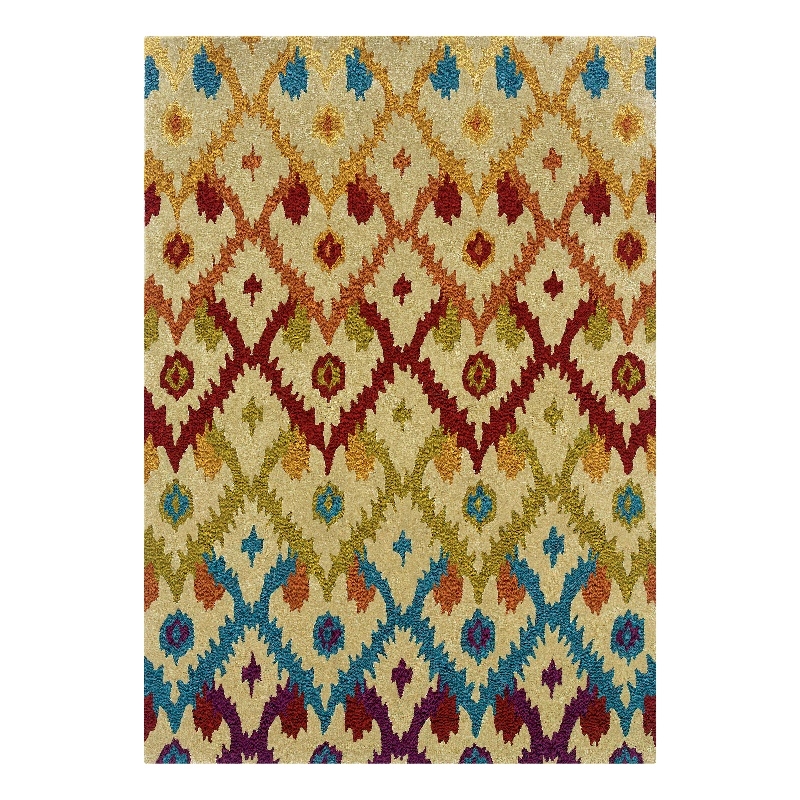Linon Trio Ikat Hand Tufted Polyester 8'x10' Rug in Sand Brown
