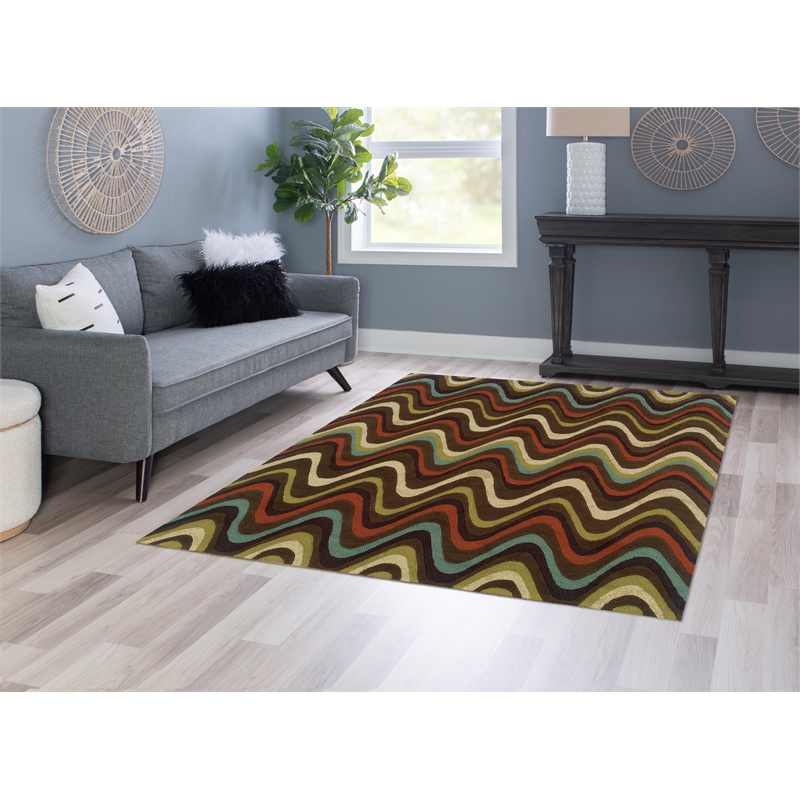 Linon Trio Mouzi Hand Tufted Polyester 5'x7' Rug in Brown