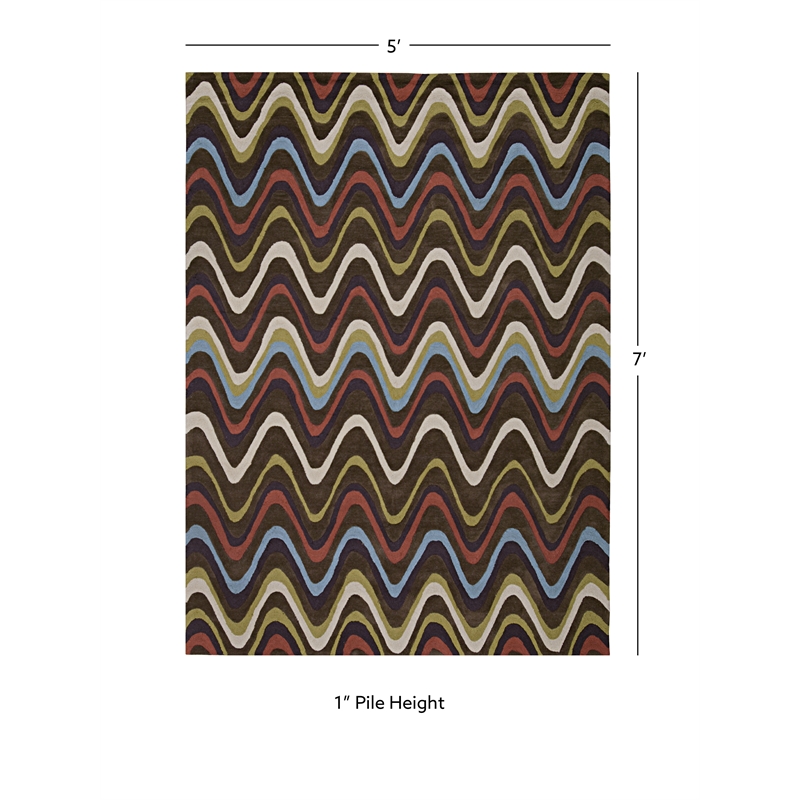 Linon Trio Mouzi Hand Tufted Polyester 5'x7' Rug in Brown