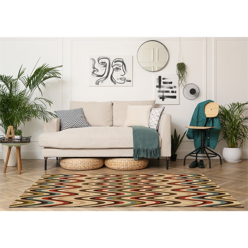 Linon Trio Mouzi Hand Tufted Polyester 5'x7' Rug in Sand Brown
