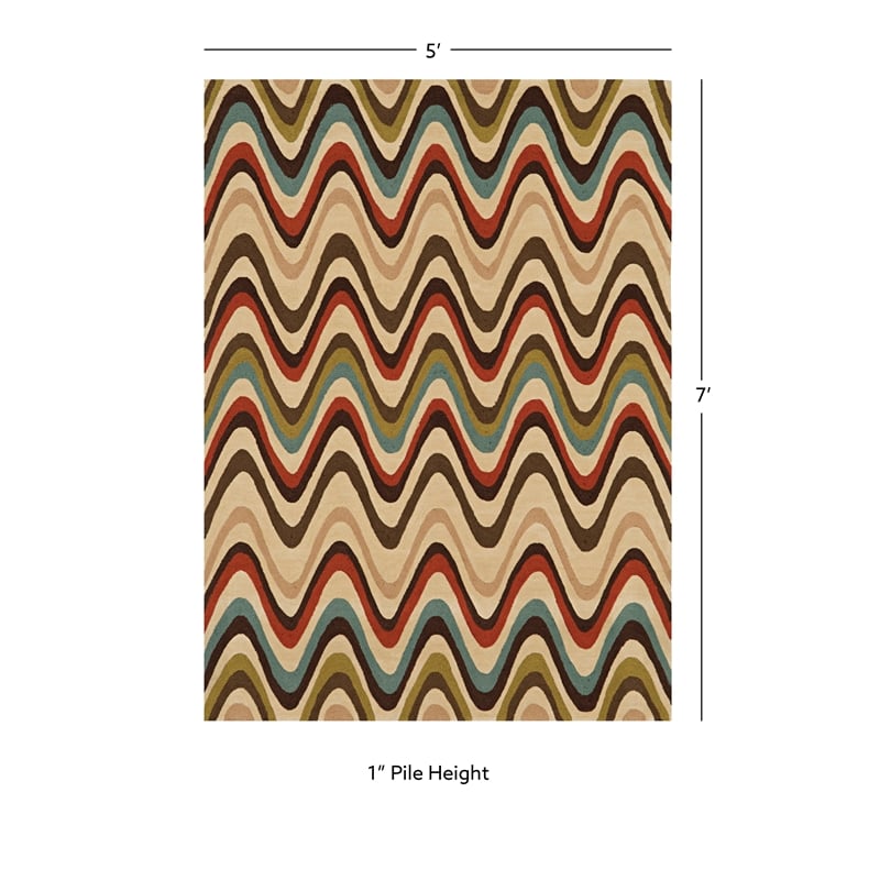 Linon Trio Mouzi Hand Tufted Polyester 5'x7' Rug in Sand Brown