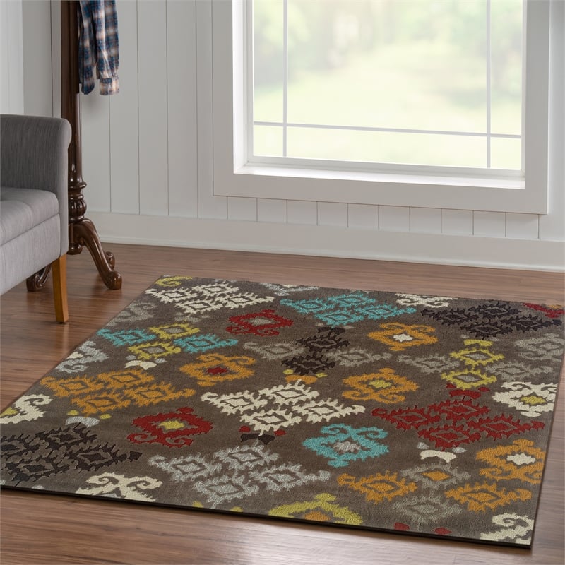 Linon Trio Hialeea Hand Tufted Polyester 5'x7' Rug in Gray