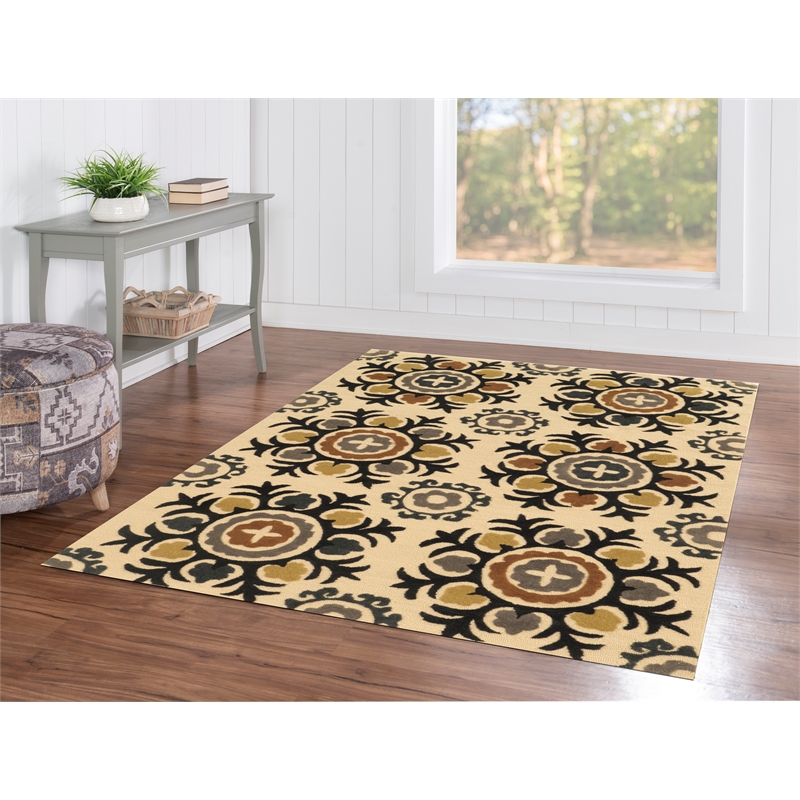 Linon Trio Suzanni Hand Tufted Polyester 5'x7' Rug in Ivory