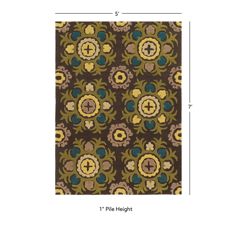 Linon Trio Suzanni Hand Tufted Polyester 5'x7' Rug in Chocolate Brown