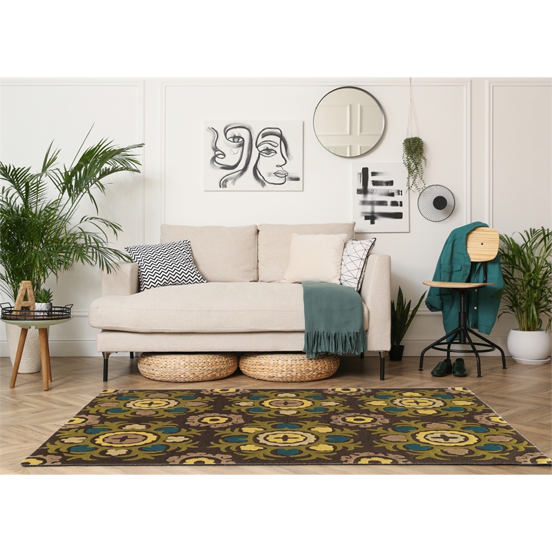 Linon Trio Suzanni Hand Tufted Polyester 5'x7' Rug in Chocolate Brown