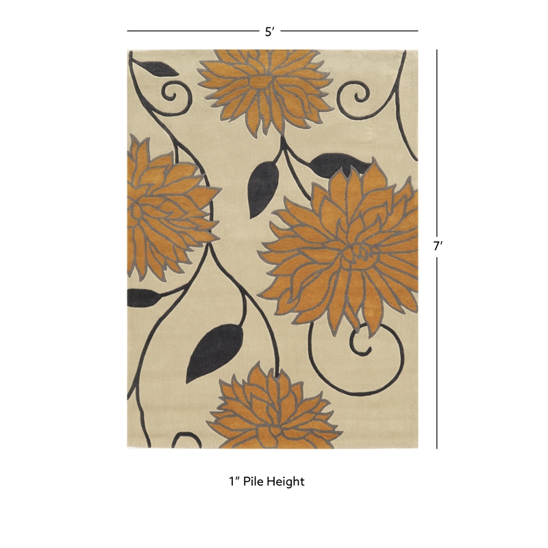 Linon Trio Floral Hand Tufted Polyester 5'x7' Rug in Ivory
