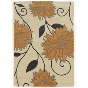 Linon Trio Floral Hand Tufted Polyester 5'x7' Rug in Ivory