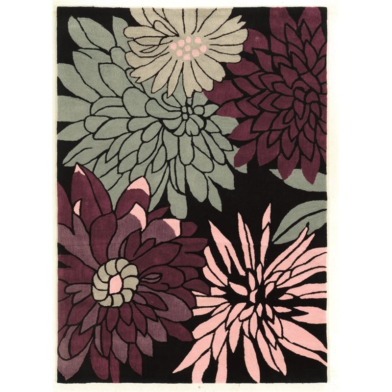Linon Trio Mum Hand Tufted Polyester 5'x7' Rug in Black