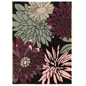 Linon Trio Mum Hand Tufted Polyester 5'x7' Rug in Black
