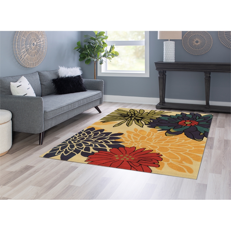Linon Trio Mum Hand Tufted Polyester 5'x7' Rug in Ivory
