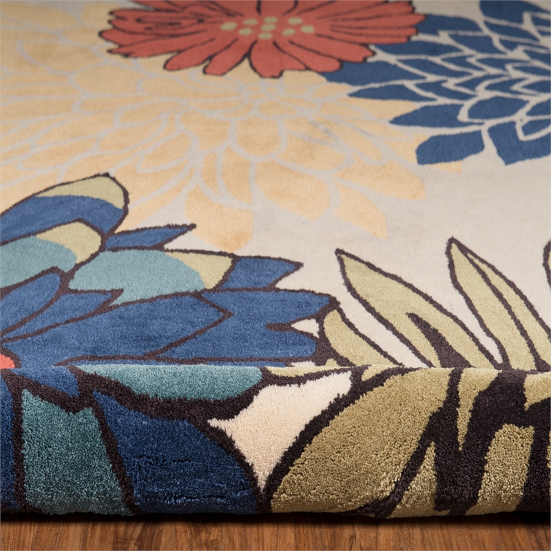 Linon Trio Mum Hand Tufted Polyester 5'x7' Rug in Ivory